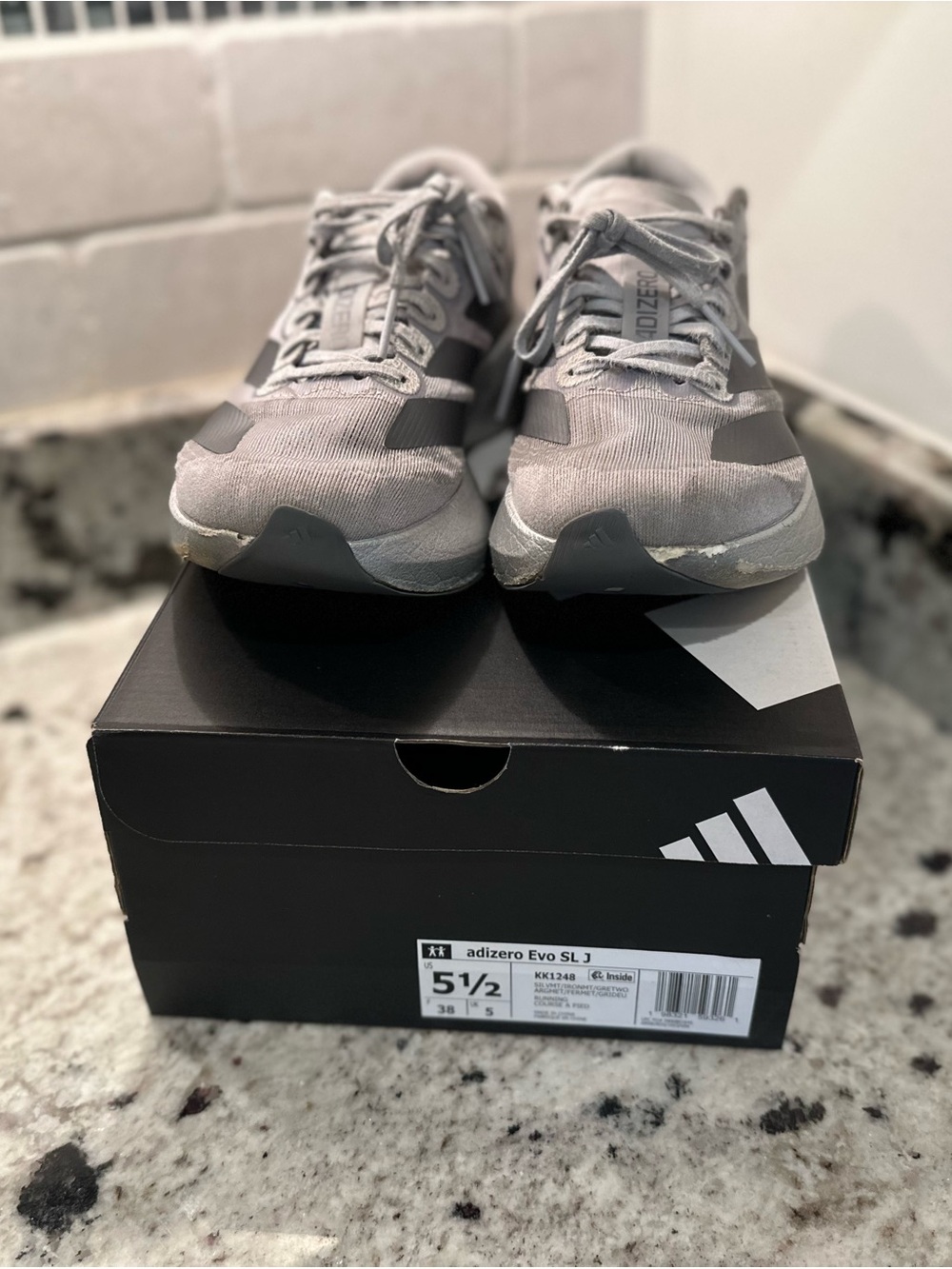 adidas adizero Evo SL J Silver/Gray Running Shoes 5.5Y